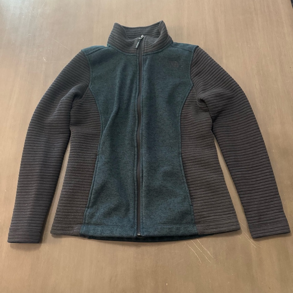 North Face Indi Full Zip Rib Knit Fleece Jacket Dark Green/Black  Women’s M